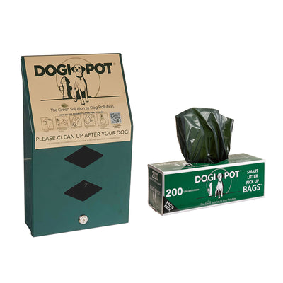 Dogipot Aluminum Junior Bag Dispenser, 400 Bag Capacity, w/ Case of 10 Bag Rolls