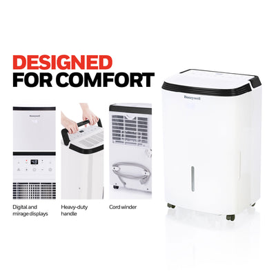 Honeywell Intelligent 30 Pint Small Room Dehumidifier/Fan, White - Refurbished