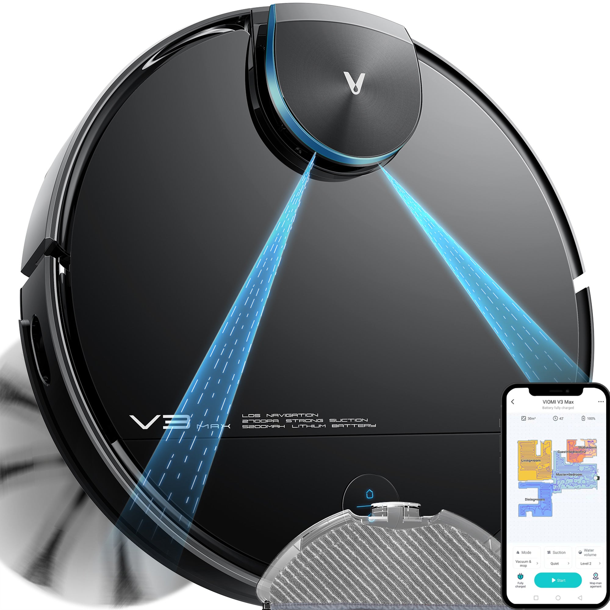 Viomi Smart Robot Vacuum V3 Max Duster & Mop for Multi Floors, Black (For Parts) - VMInnovations