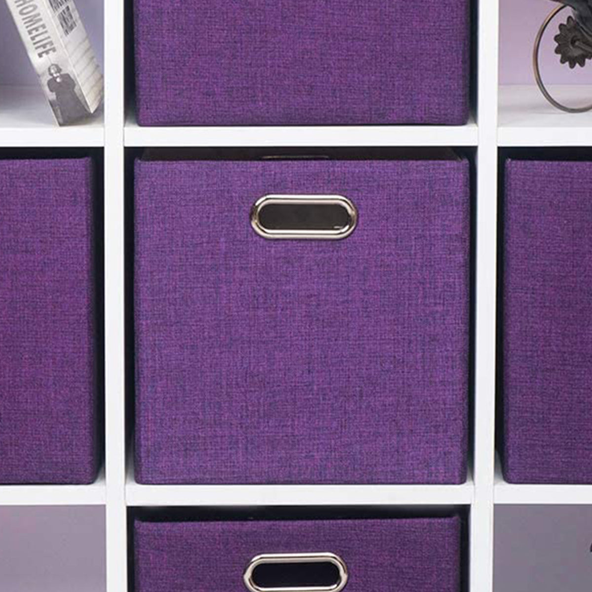 11 x 11 Inch Square Collapsible Storage Cube, Dark Purple (4 Pack) (Open Box)