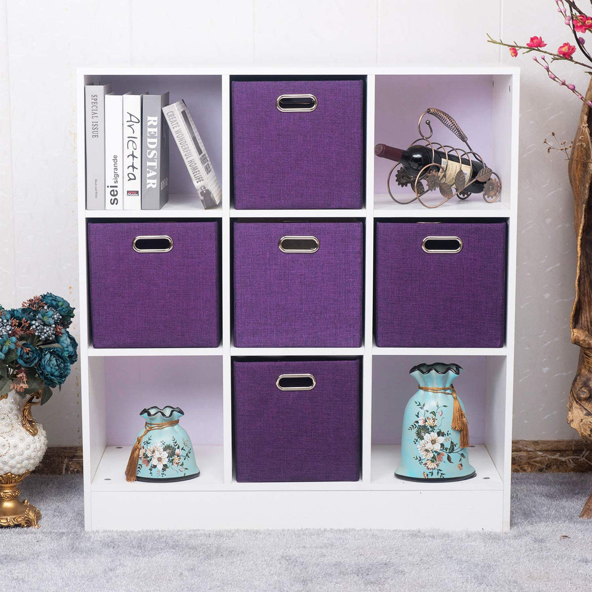 11 x 11 Inch Square Collapsible Storage Cube, Dark Purple (4 Pack) (Open Box)