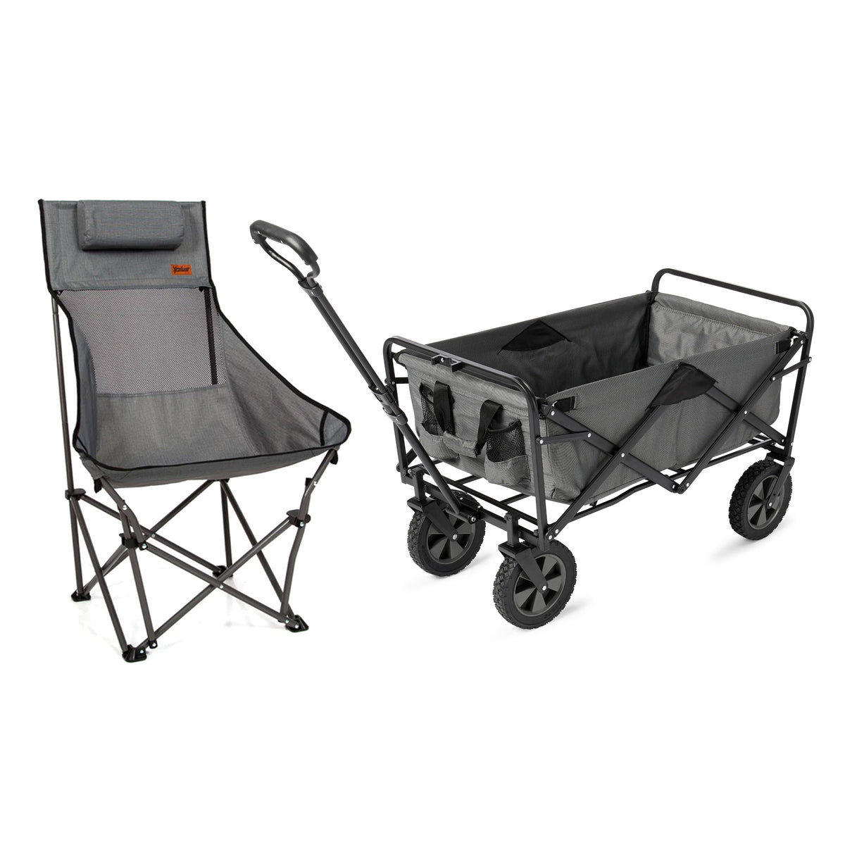 Mac Sports Outdoor Collapsible Utility Camping Cart, Gray, & Camping Chair, Gray