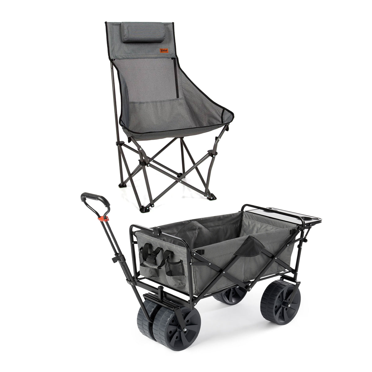 Mac Sports Collapsible Utility Cart, Gray, with Table and XP Camping Chair, Gray