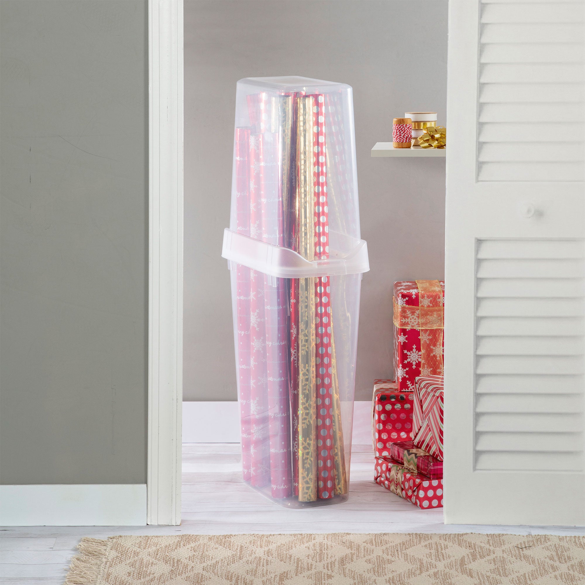 Sterilite 40 In Vertical Wrapping Paper Organizer & Storage Box, Clear (4 Pack)