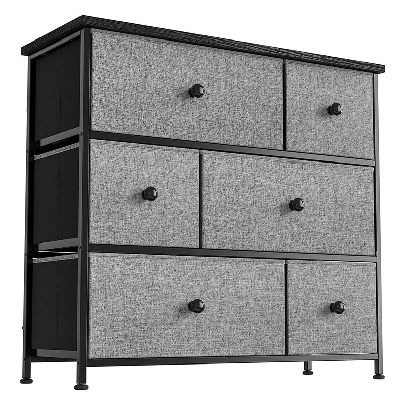 6 Drawer Dresser Organization Storage Unit with Steel Frame, Light Grey (Used)