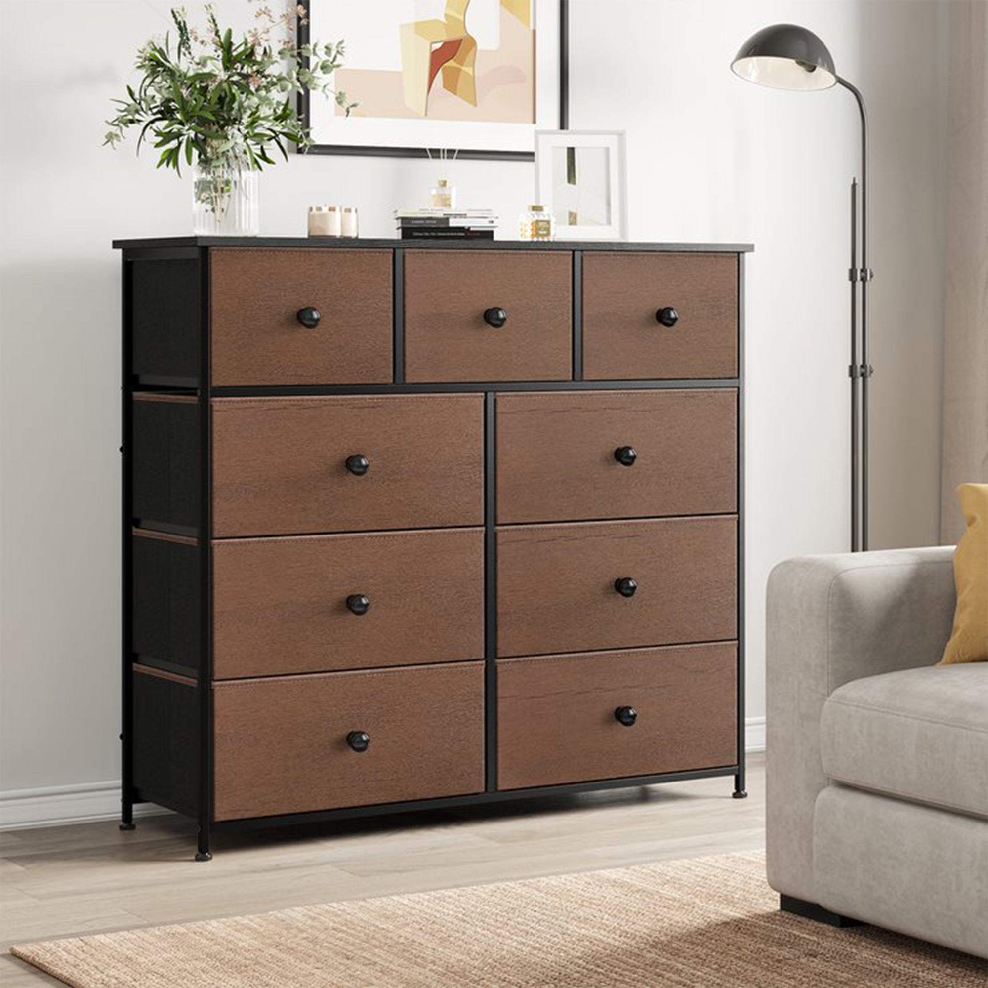 9 Drawer Steel Frame Bedroom Storage Organizer Chest Dresser (Open Box) - VMInnovations