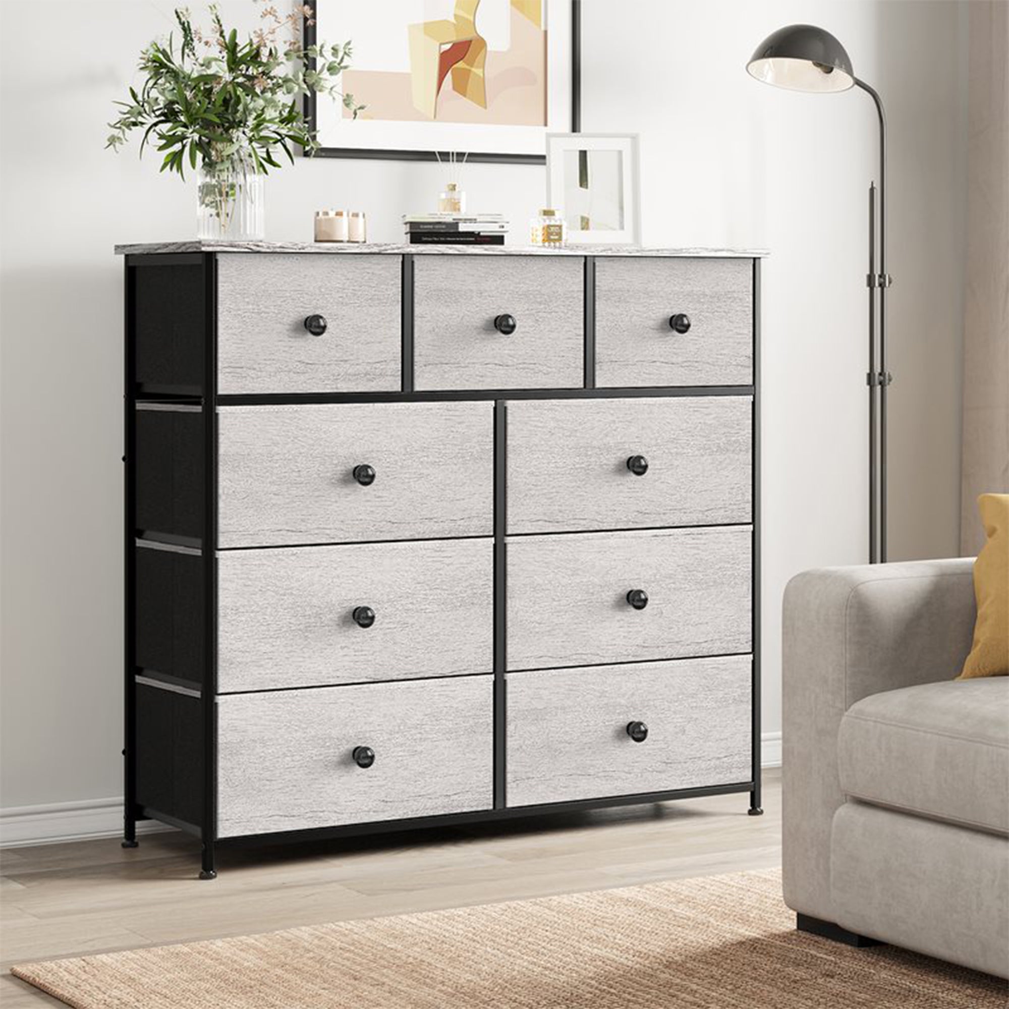 9 Drawer Steel Frame Bedroom Storage Chest Dresser, Dark Taupe (For Parts) - VMInnovations