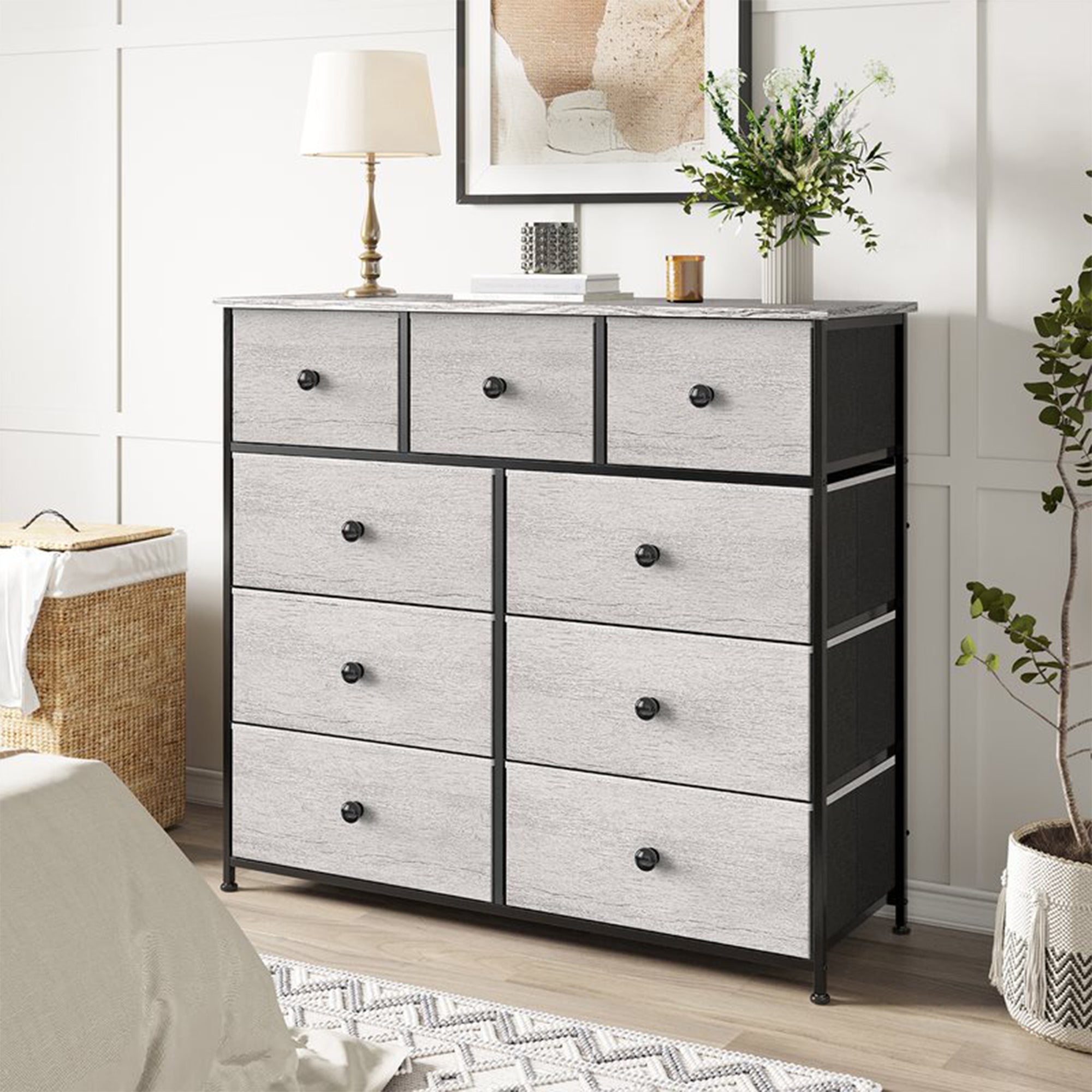 9 Drawer Steel Frame Bedroom Storage Chest Dresser, Dark Taupe (For Parts) - VMInnovations