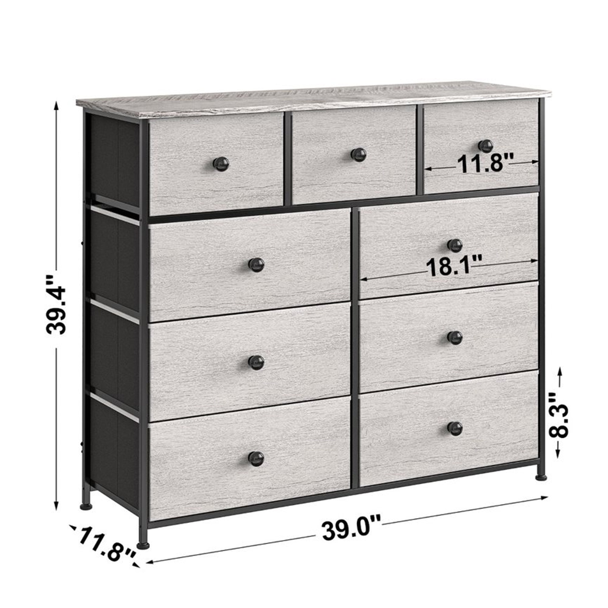 9 Drawer Steel Frame Bedroom Storage Chest Dresser, Dark Taupe (For Parts) - VMInnovations