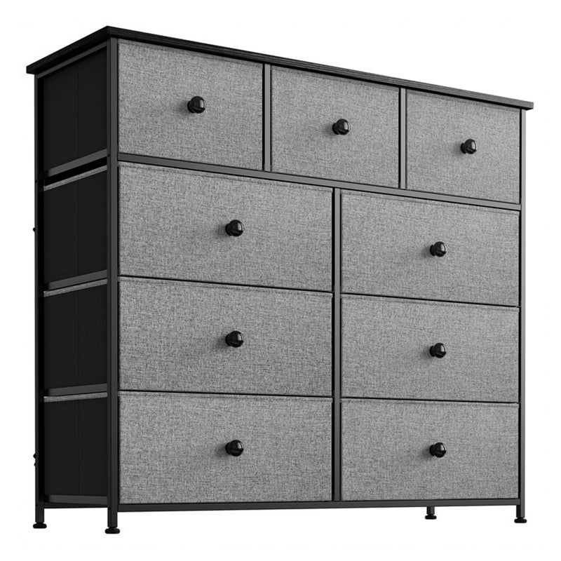 9 Drawer Steel Frame Bedroom Organizer Chest Dresser, Light Grey (Open Box)