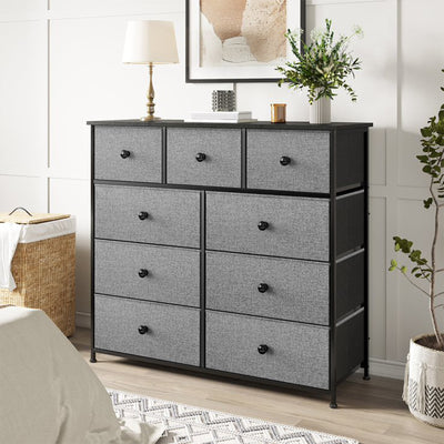 9 Drawer Steel Frame Bedroom Organizer Chest Dresser, Light Grey (Open Box)