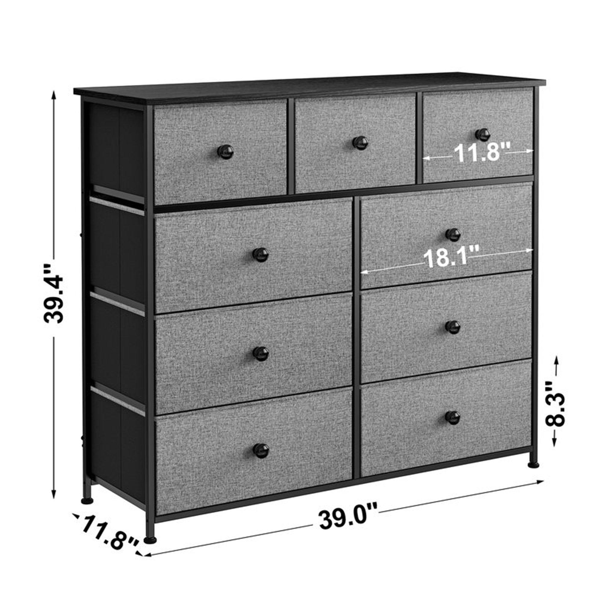 9 Drawer Steel Frame Bedroom Organizer Chest Dresser, Light Grey (Open Box) - VMInnovations