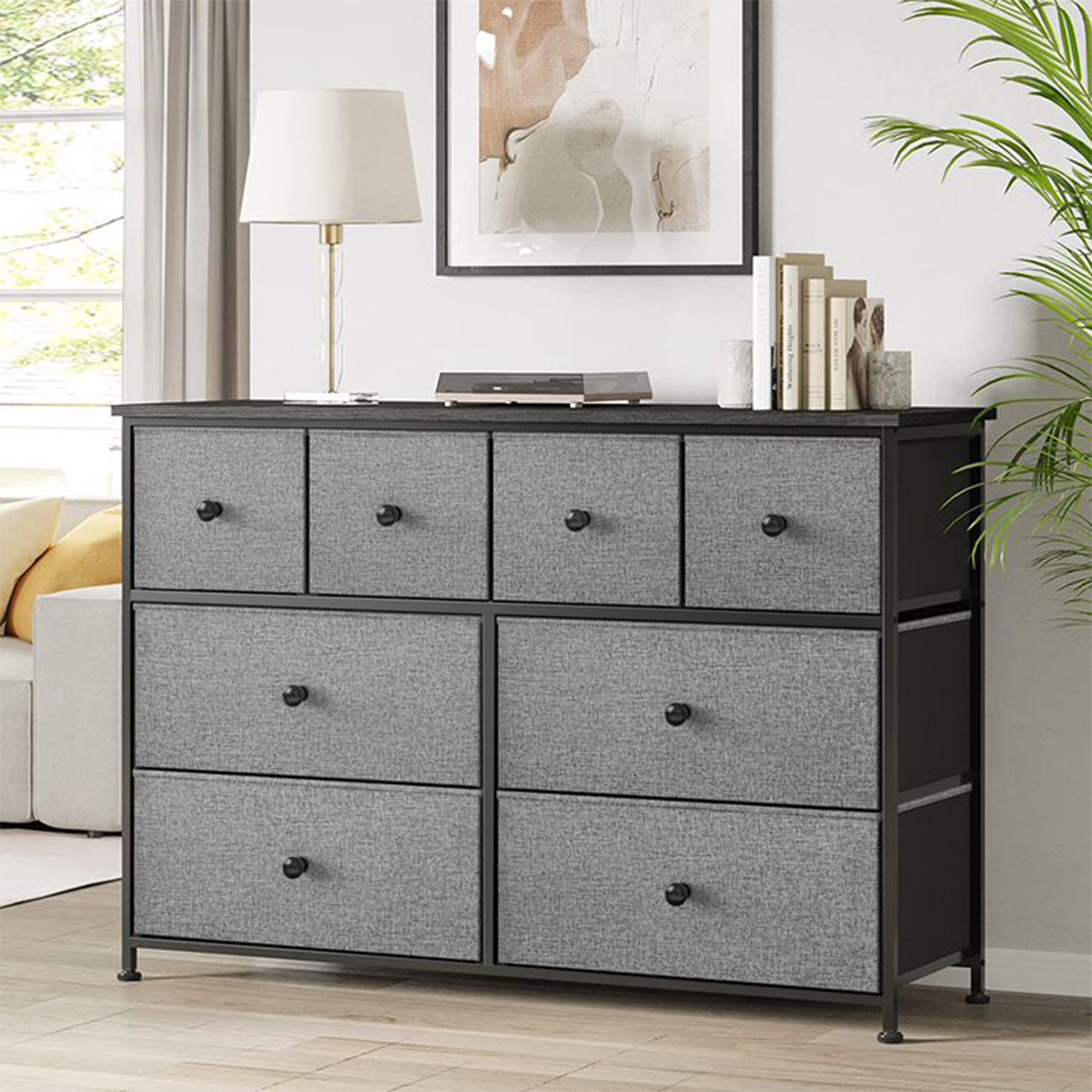 8 Drawer Steel Frame Bedroom Organizer Chest Dresser, Light Grey (For Parts)