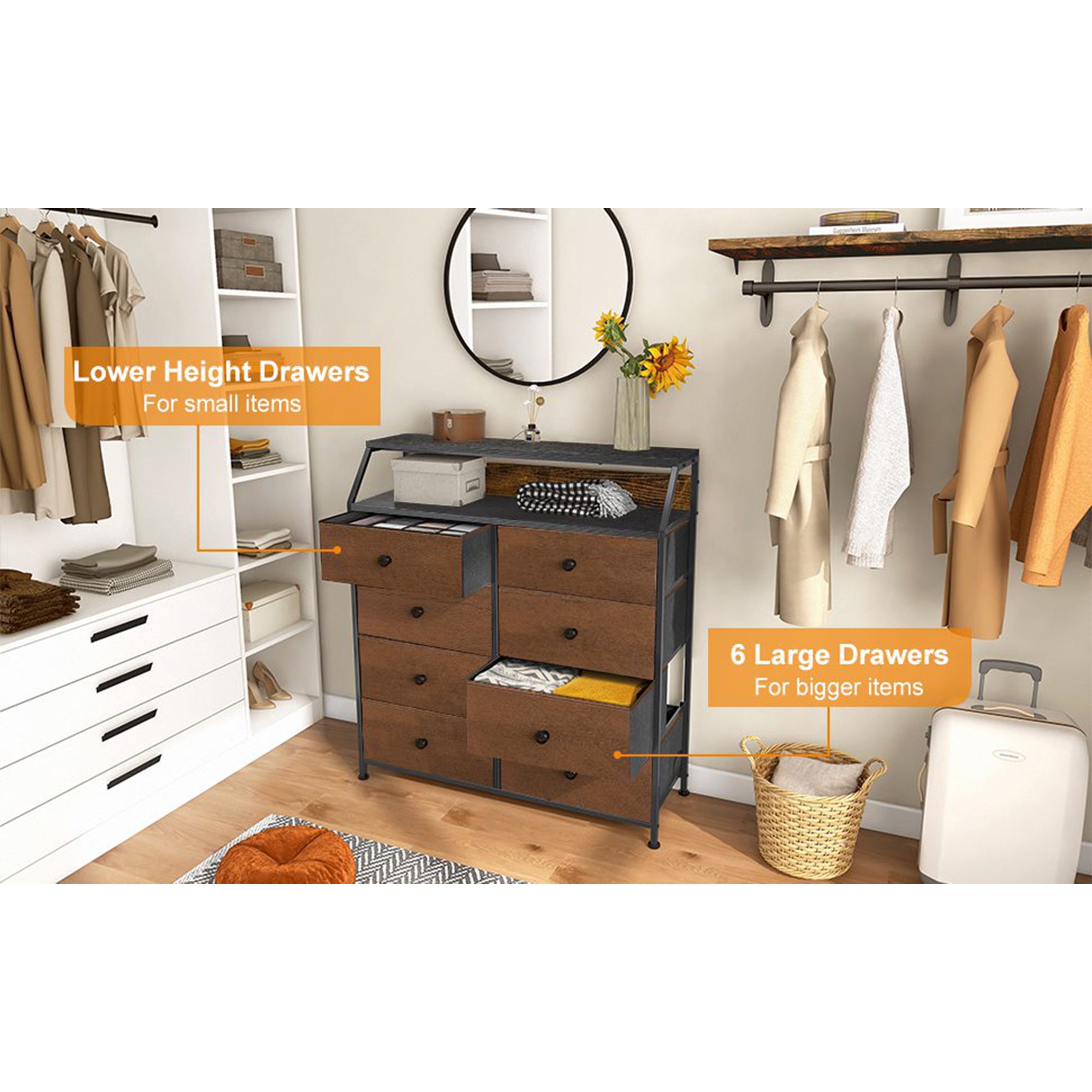 8 Drawer Wood Top Storage Organizer w/ 2 Additional Drawers, Espresso (Used) - VMInnovations