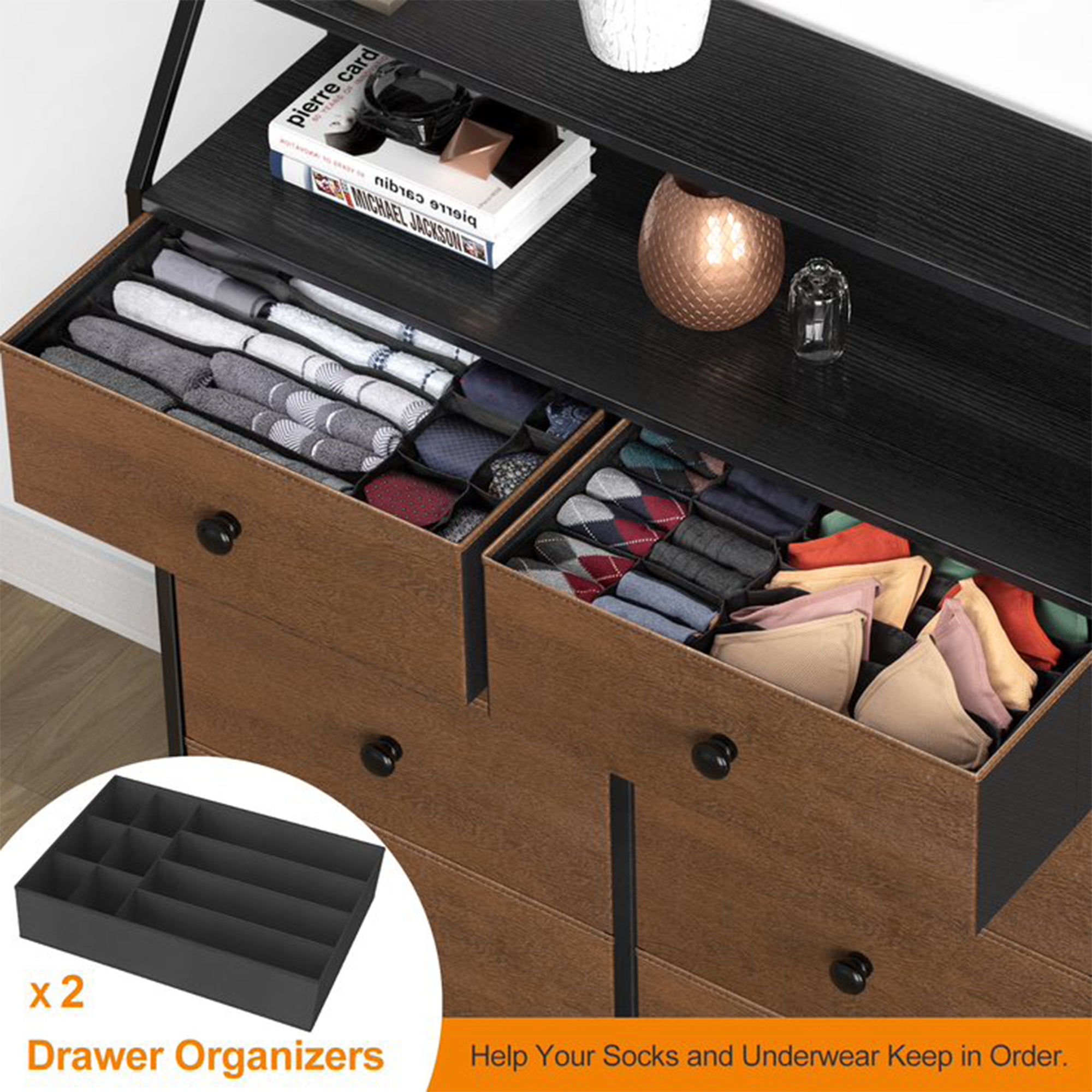 8 Drawer Wood Top Storage Organizer w/ 2 Additional Drawers, Espresso (Used) - VMInnovations