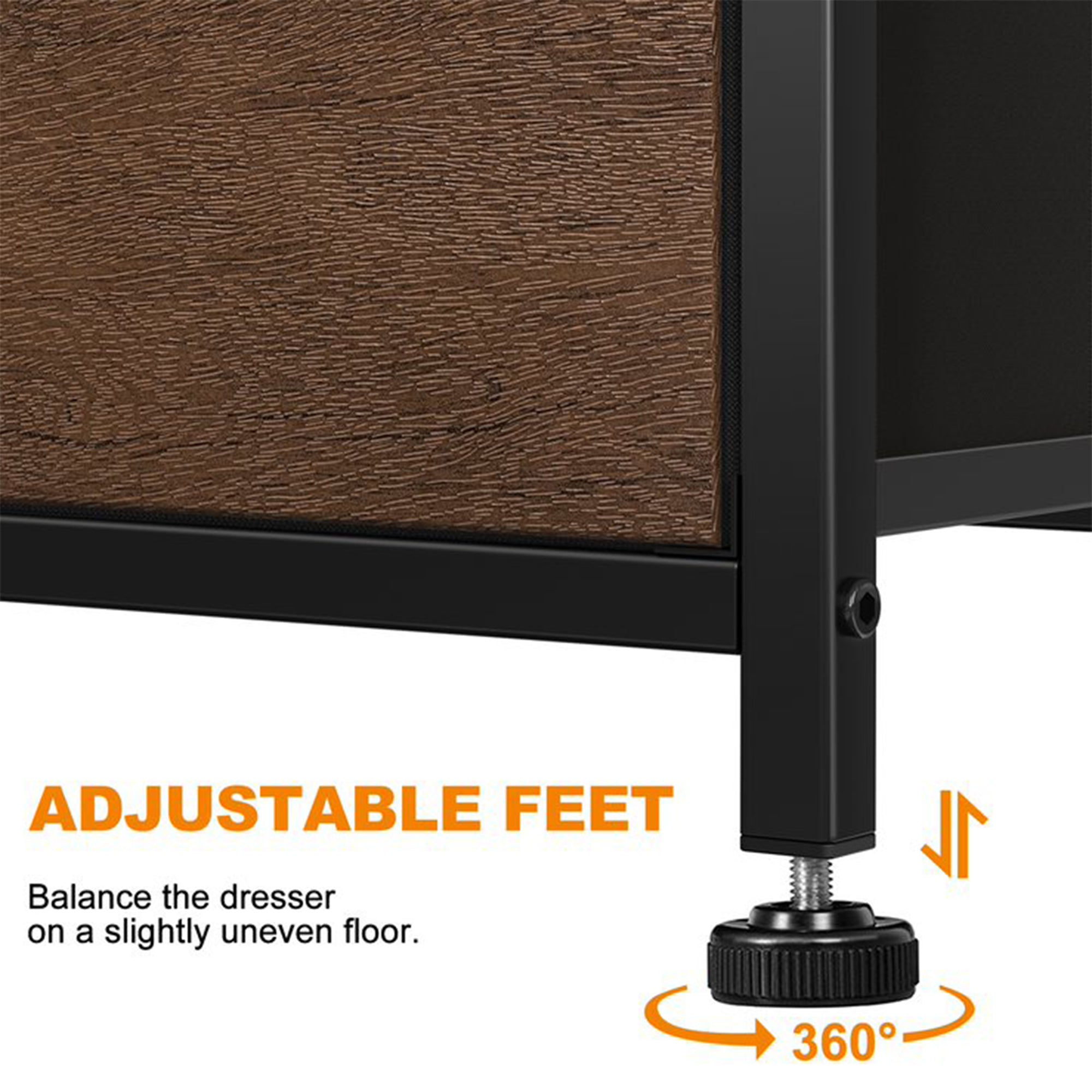 Vertical Narrow Metal Tower Dresser w/ 5 Fabric Drawer Bins, Espresso (Open Box) - VMInnovations