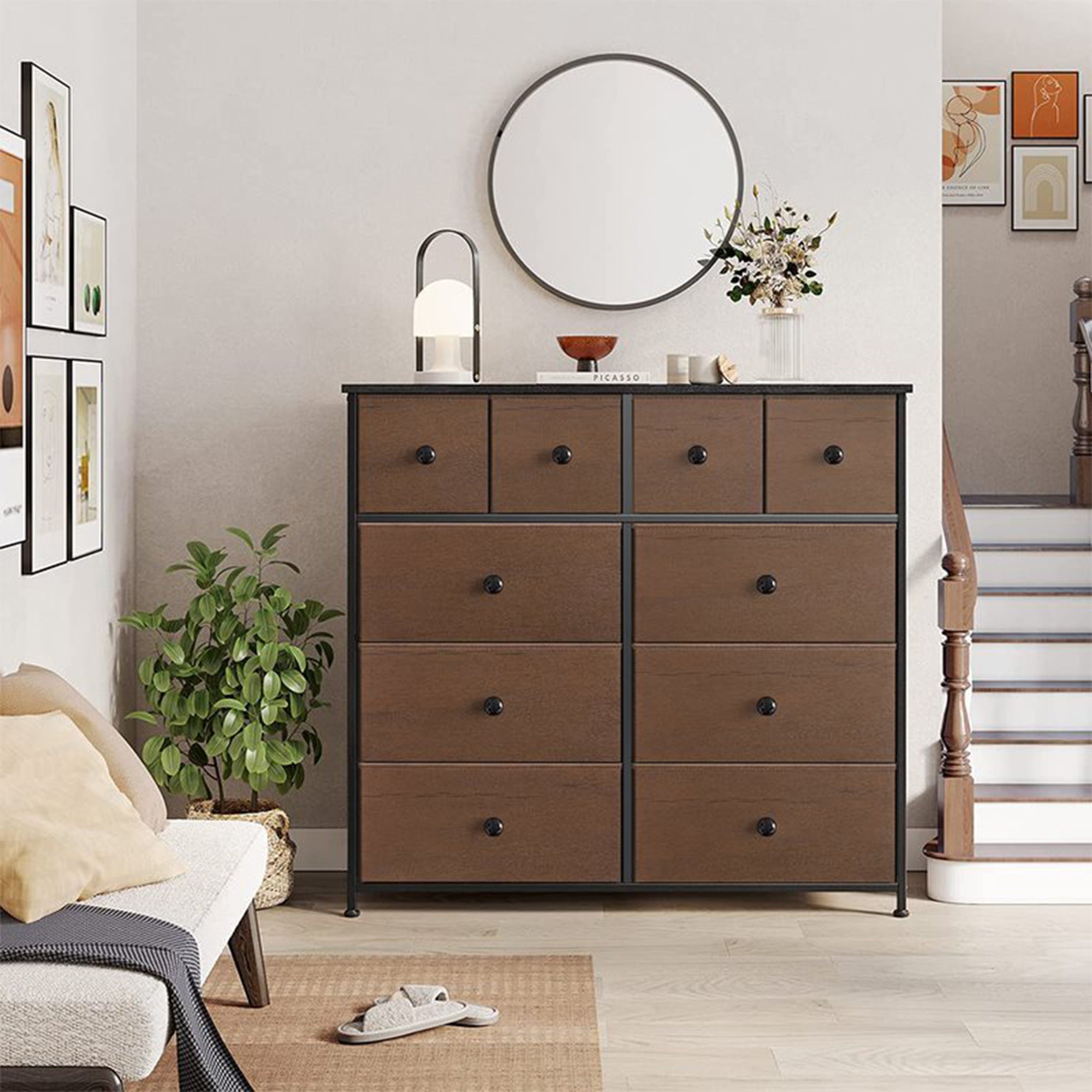 REAHOME 10 Drawer Steel Frame Bedroom Chest Dresser, Espresso (Used) - VMInnovations