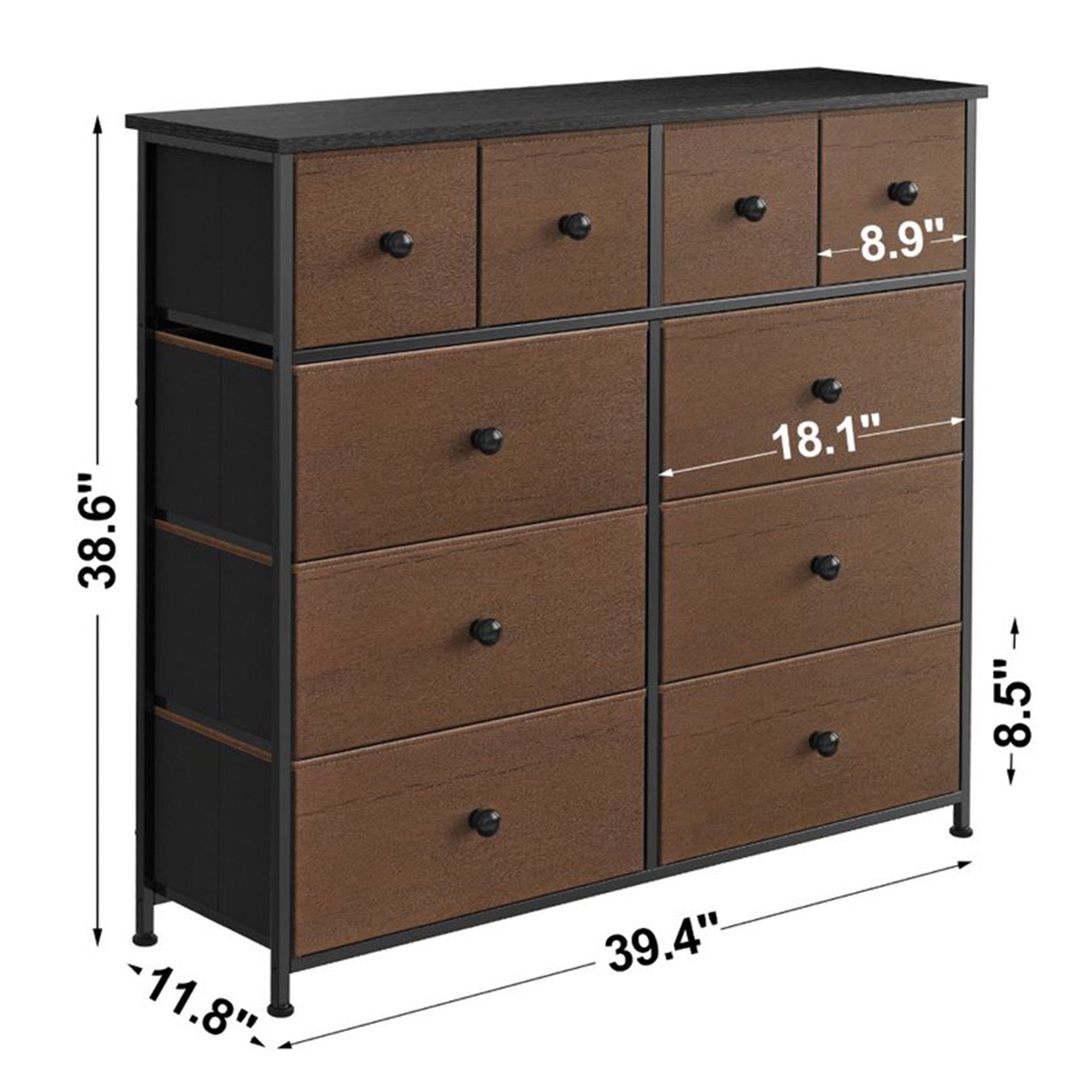 REAHOME 10 Drawer Steel Frame Bedroom Chest Dresser, Espresso (Used) - VMInnovations
