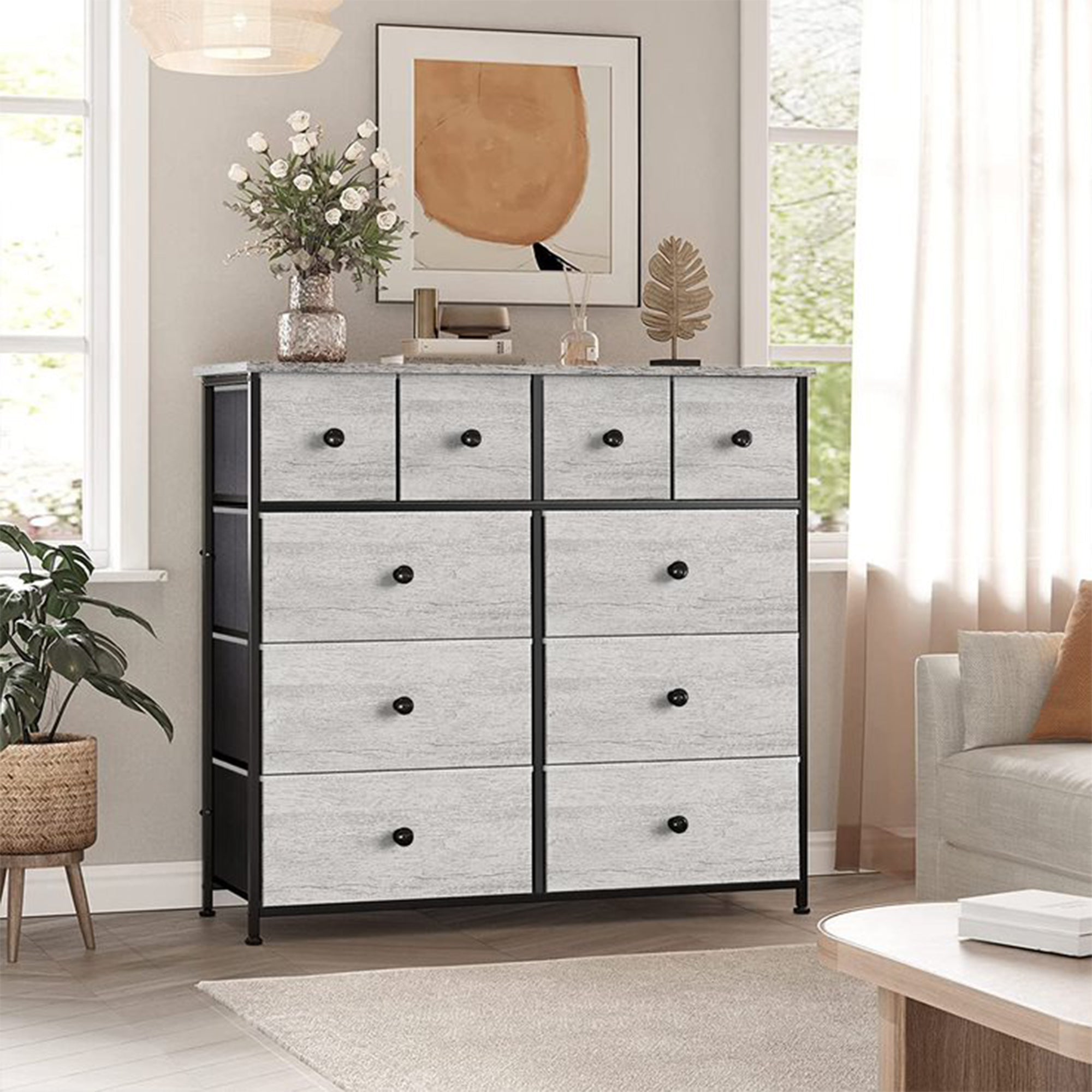 10 Drawer Steel Frame Bedroom Storage Organizer Dresser, Dark Taupe (Open Box) - VMInnovations