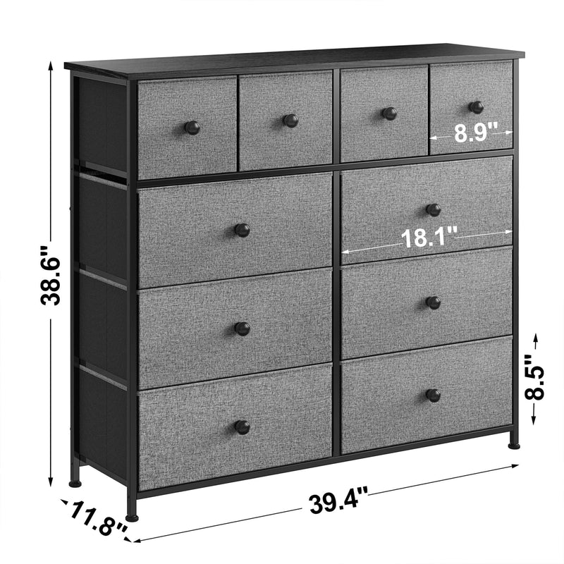 10 Drawer Steel Frame Bedroom Storage Organizer Dresser, Light Grey (Open Box)