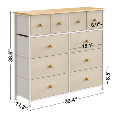 10 Drawer Steel Frame Bedroom Storage Organizer Chest Dresser, Taupe (Open Box)