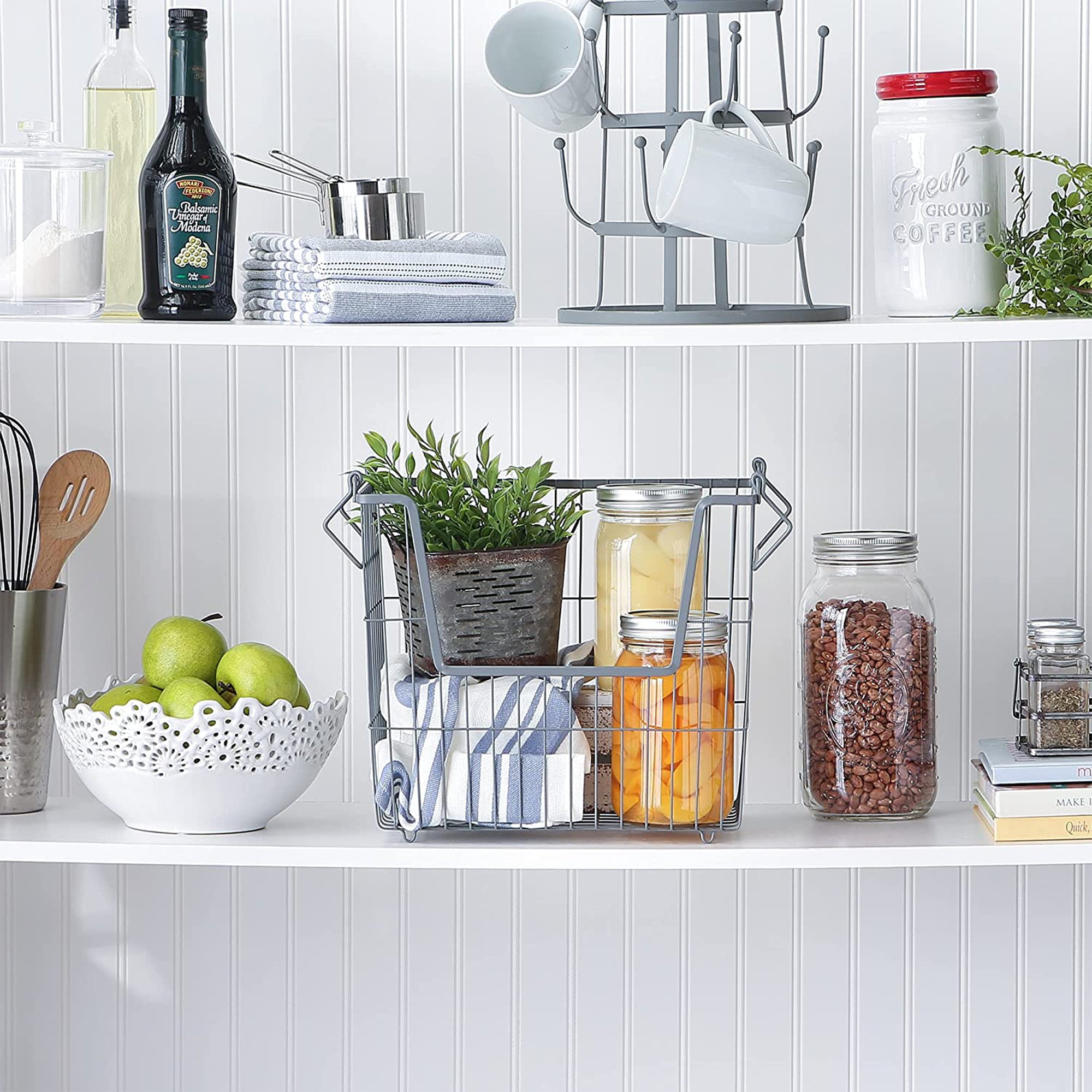 Wire Mesh Stackable Utility Storage Bin, Large, Cool Gray (Open Box) - VMInnovations