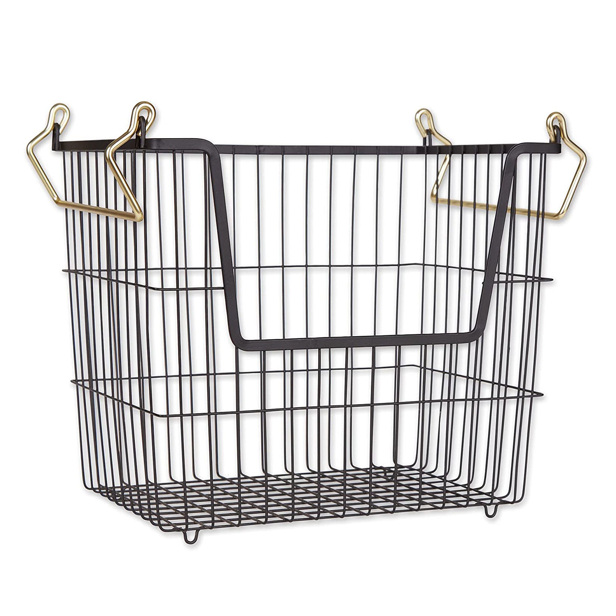 DII Design Imports Wire Mesh Stackable Utility Storage Bin, Large, Black & Gold