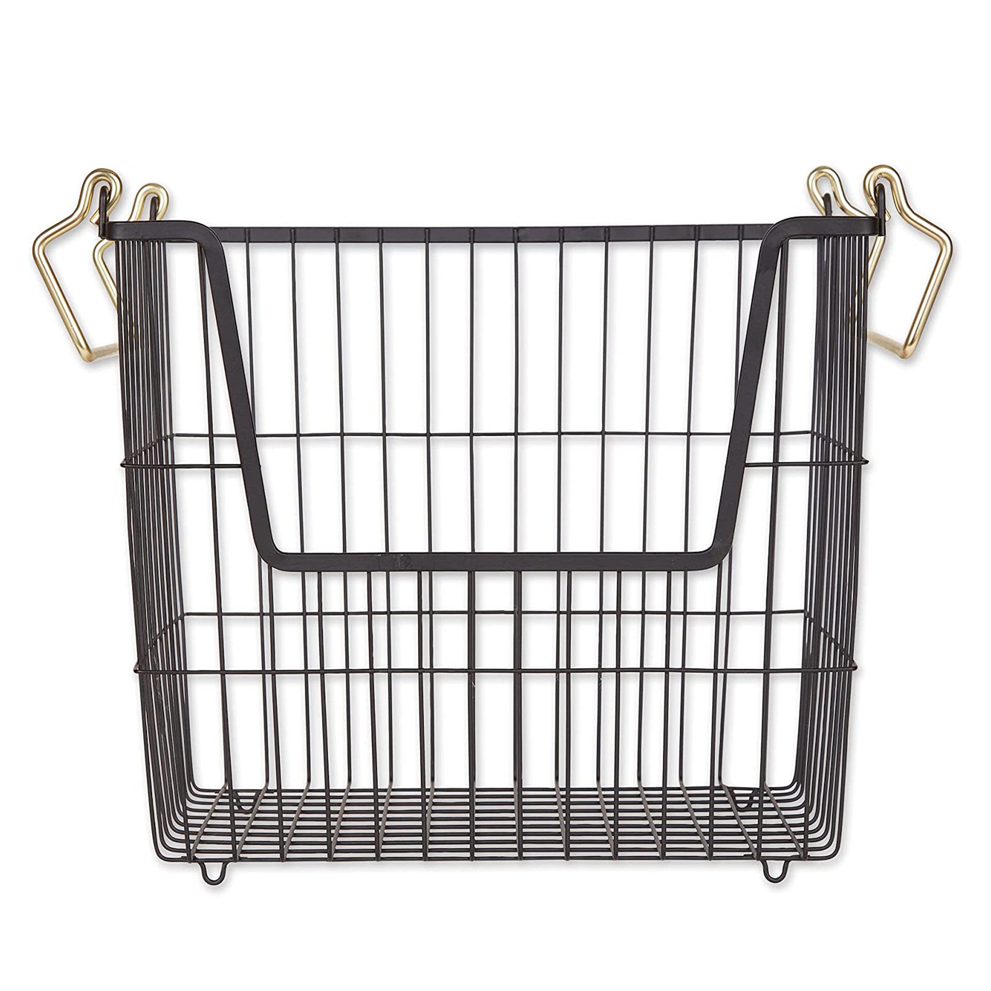 DII Design Imports Wire Mesh Stackable Utility Storage Bin, Large, Black & Gold