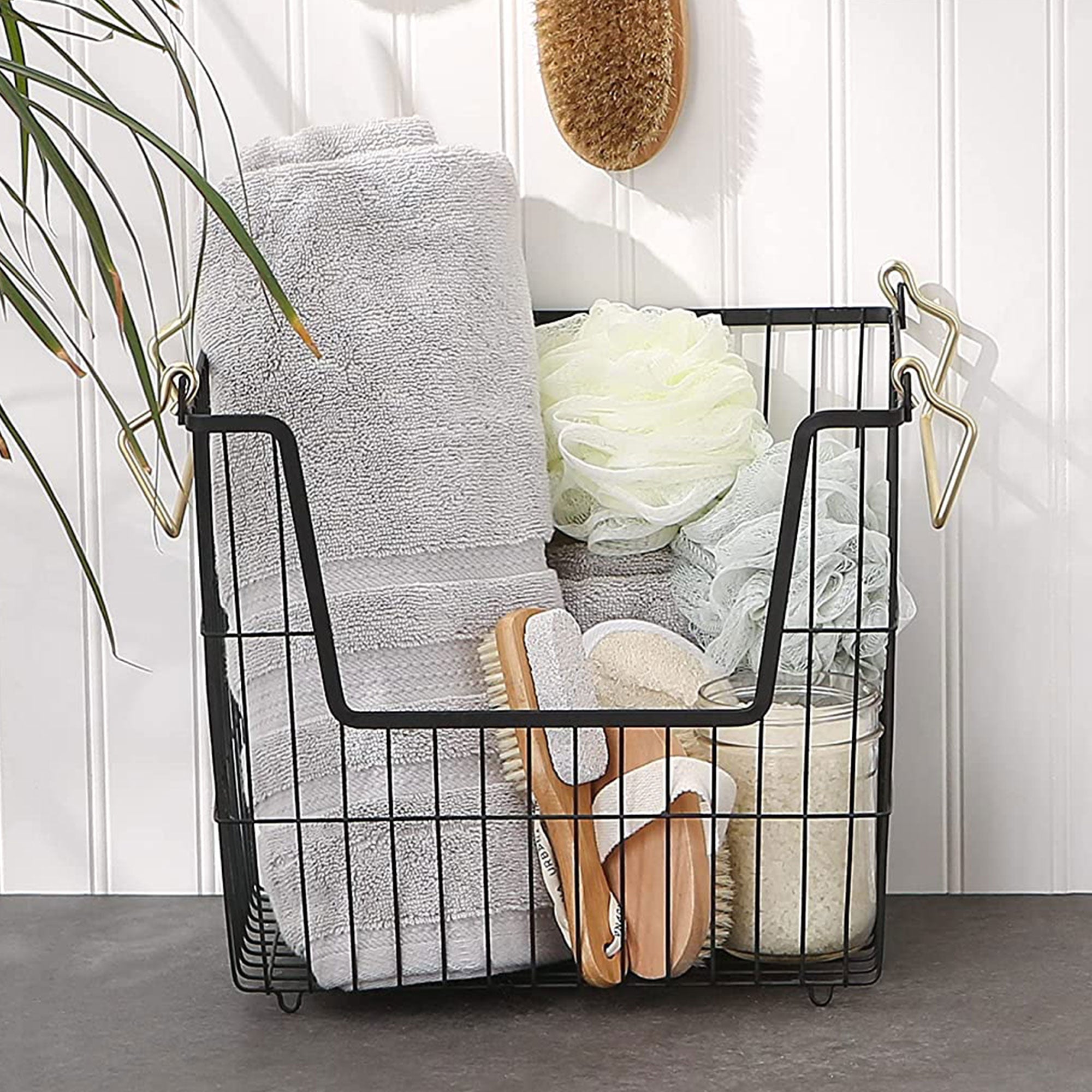 DII Design Imports Wire Mesh Stackable Utility Storage Bin, Large, Black & Gold