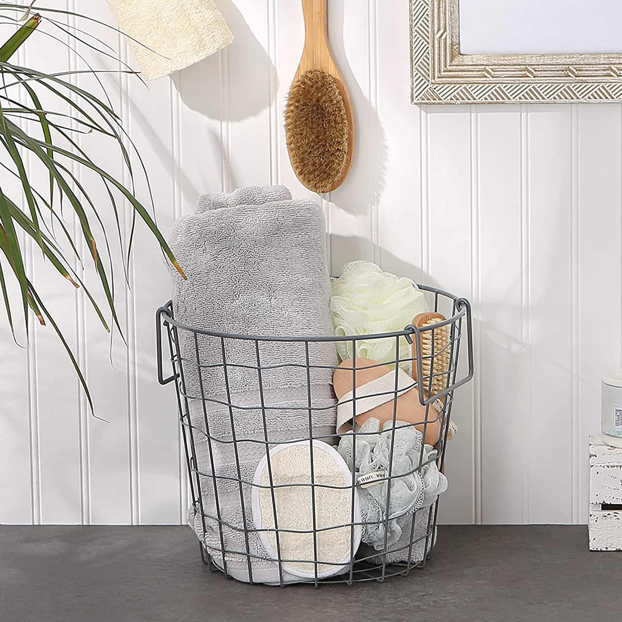 15In Wire Mesh Stackable Storage Bin, Round, Small, Cool Gray (Open Box) - VMInnovations
