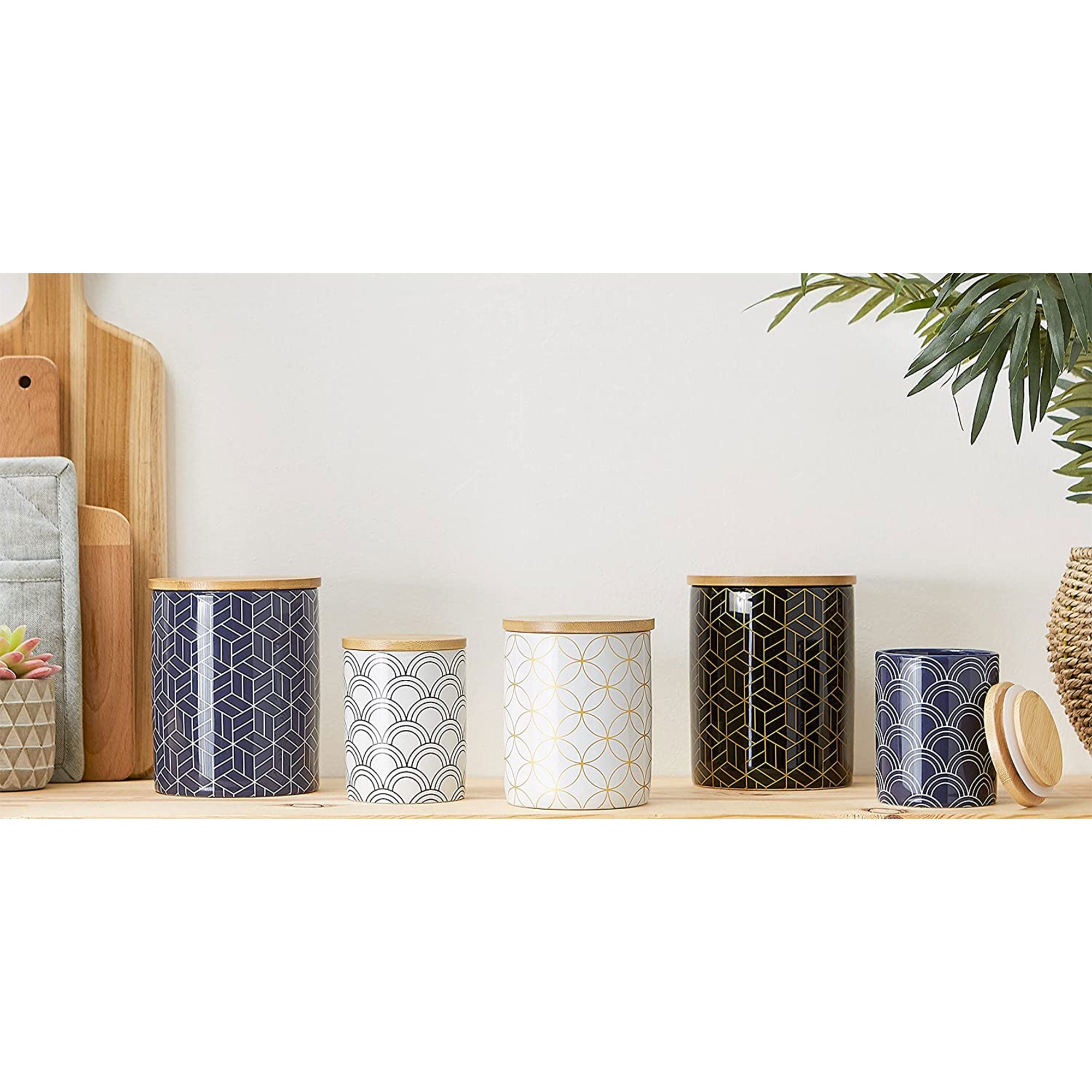 DII Design Imports Ceramic Kitchen Canister and Bamboo Lid set, Blue (Open Box) - VMInnovations