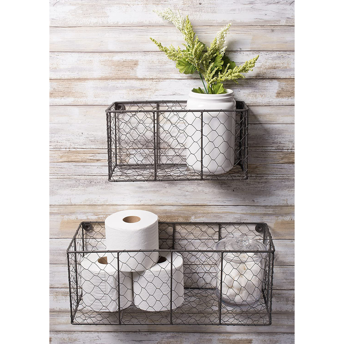 DII Chicken Wire Vintage Farmhouse Wall Medium Storage Basket, Gray (2 Pack)