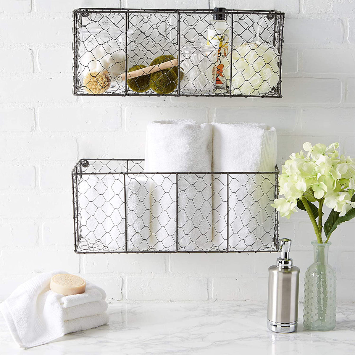 DII Chicken Wire Vintage Farmhouse Wall Medium Storage Basket, Gray (2 Pack)