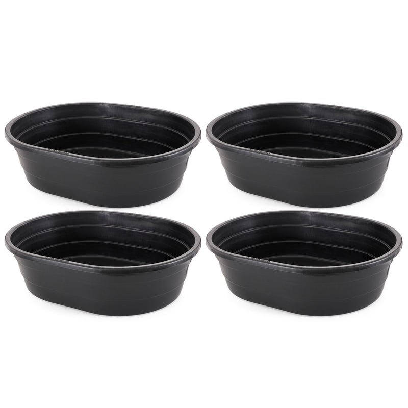 Little Giant 15 Gal Poly Plastic Oval Stock Water Tank Trough, Black (4 Pack)