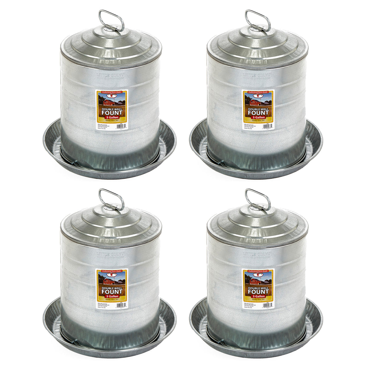 Miller Manufacturing 5 Gal Double Wall Metal Poultry Automatic Waterer, (4 Pack)