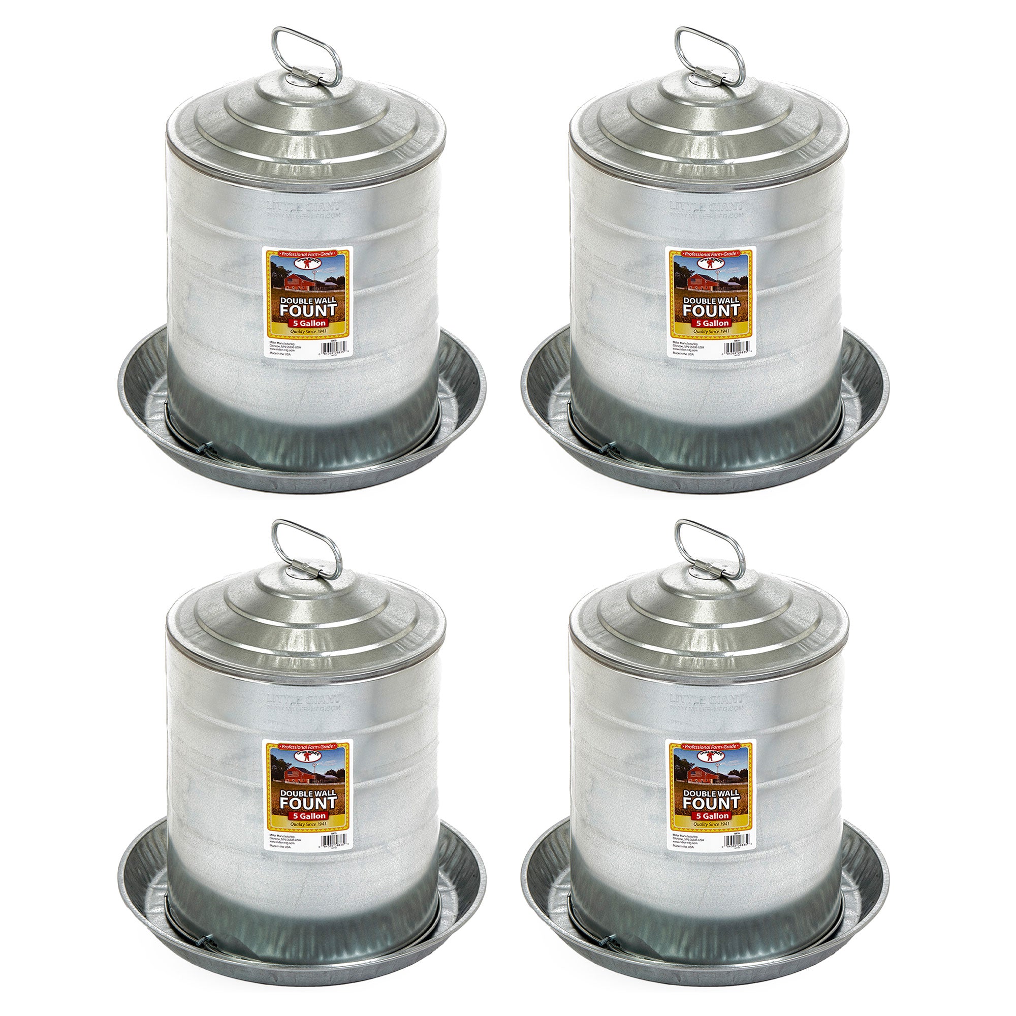 Miller Manufacturing 5 Gal Double Wall Metal Poultry Automatic Waterer, (4 Pack) - VMInnovations
