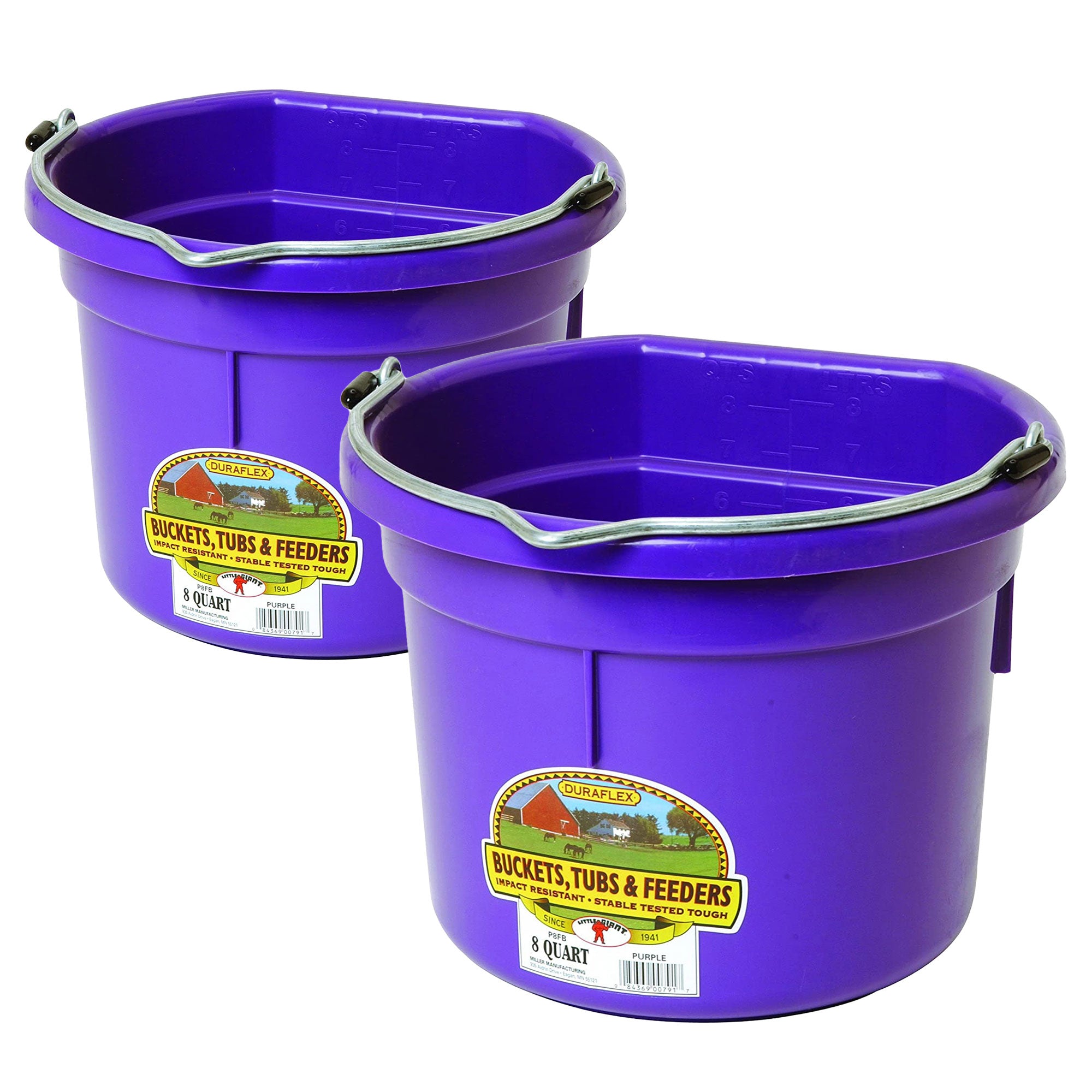Little Giant 2 Gallon All Purpose Flat Back Plastic Bucket, Purple, (2 Pack) - VMInnovations