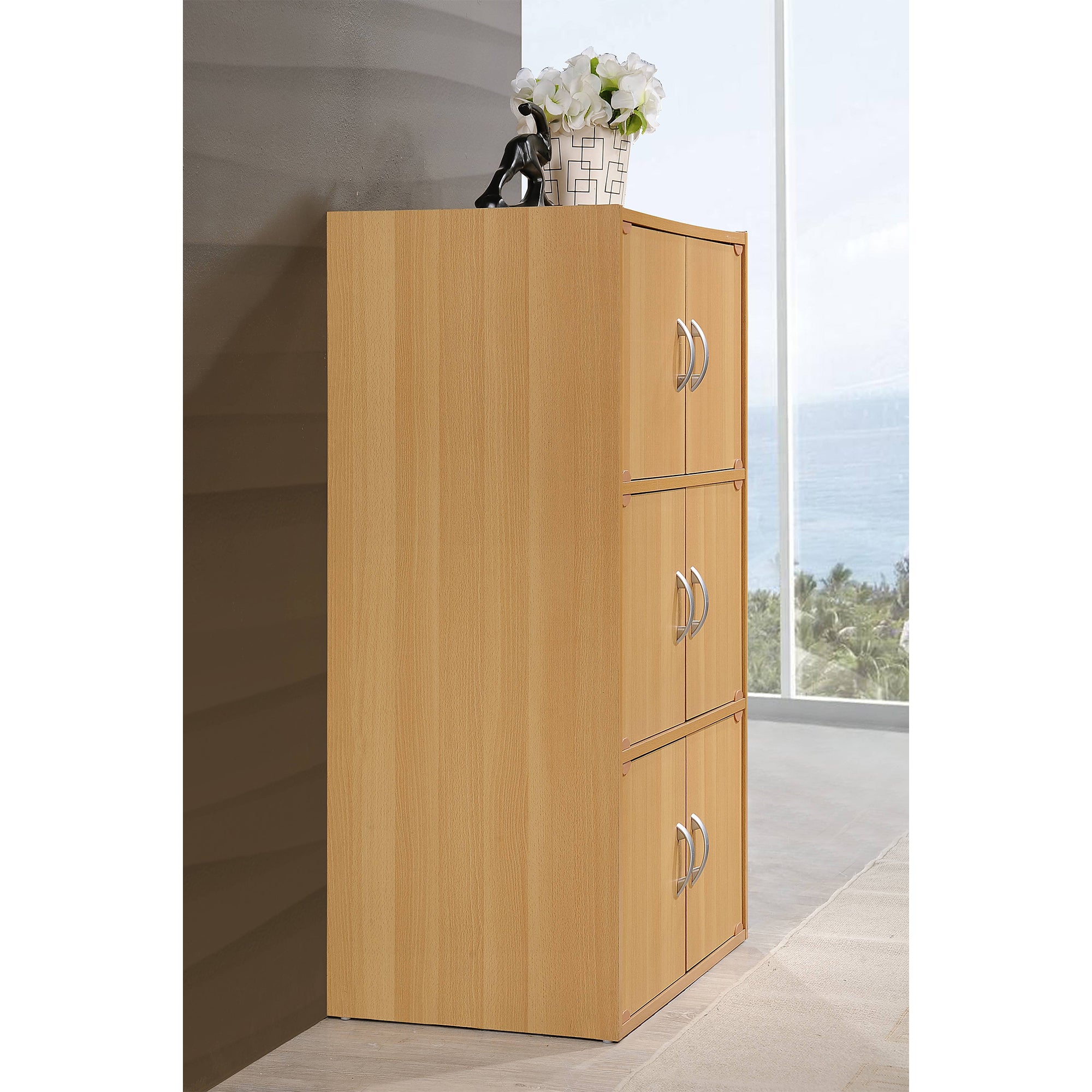 Hodedah 6 Door Enclosed Multipurpose Storage Cabinet for Home and Office, Beech - VMInnovations