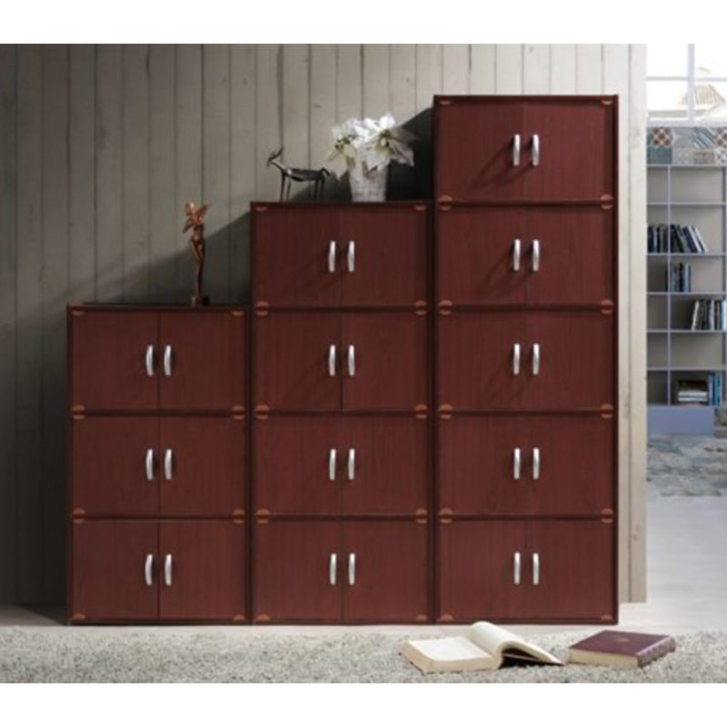 Hodedah 6 Door Enclosed Multipurpose Storage Cabinet for Home & Office, Mahogany