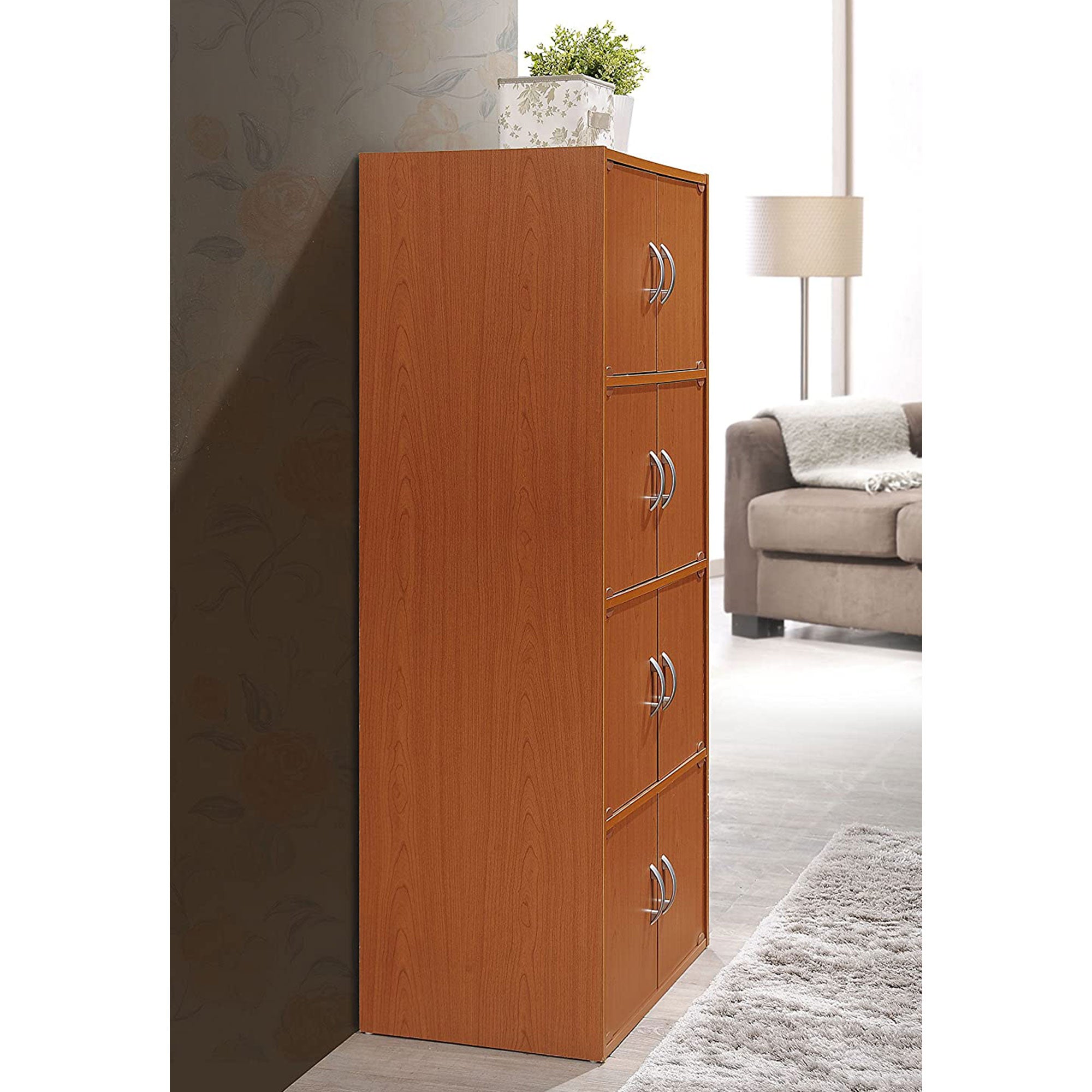 Hodedah 8 Door Enclosed Multipurpose Storage Cabinet for Home and Office, Cherry - VMInnovations