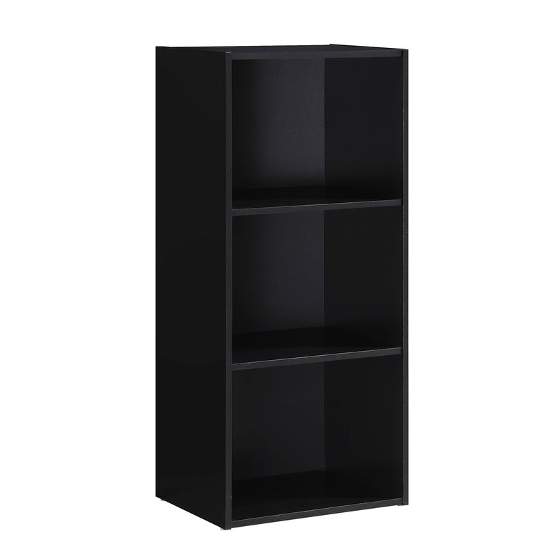 Hodedah 3 Shelf Home and Office Organization Storage Bookcase Cabinets, Black