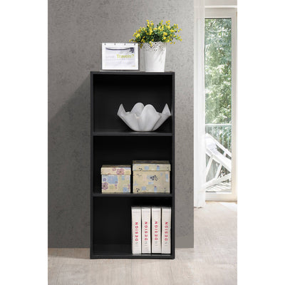 3 Shelf Home and Office Organization Storage Bookcase Cabinets, Black (Open Box)