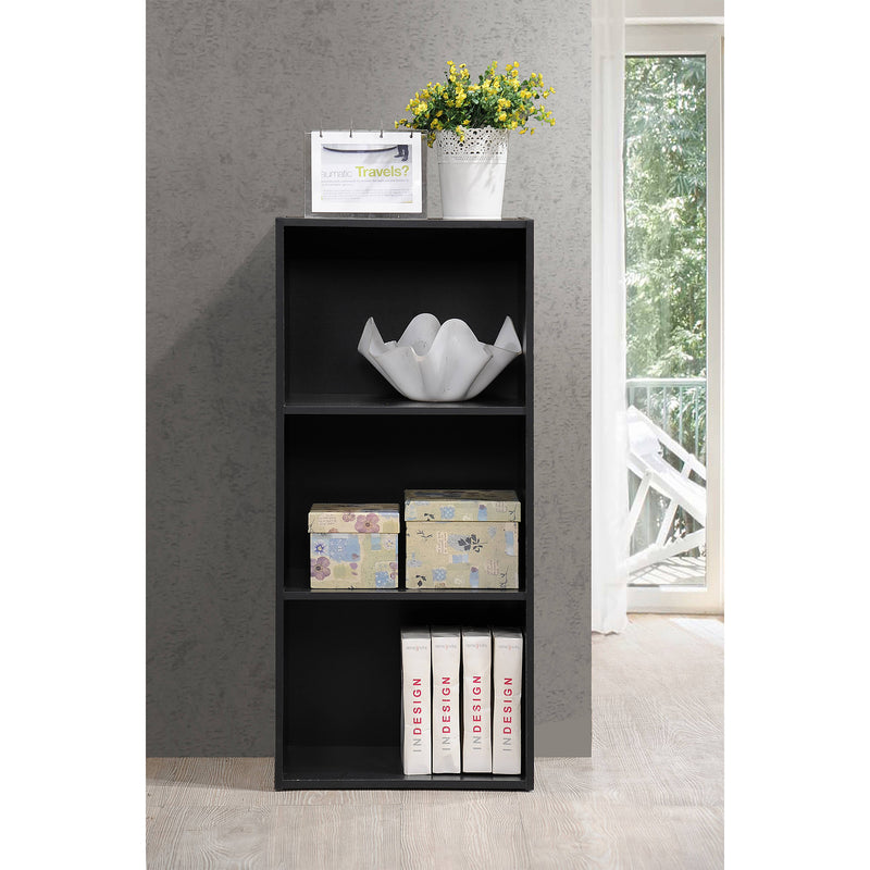 Hodedah 3 Shelf Home and Office Organization Storage Bookcase Cabinets, Black