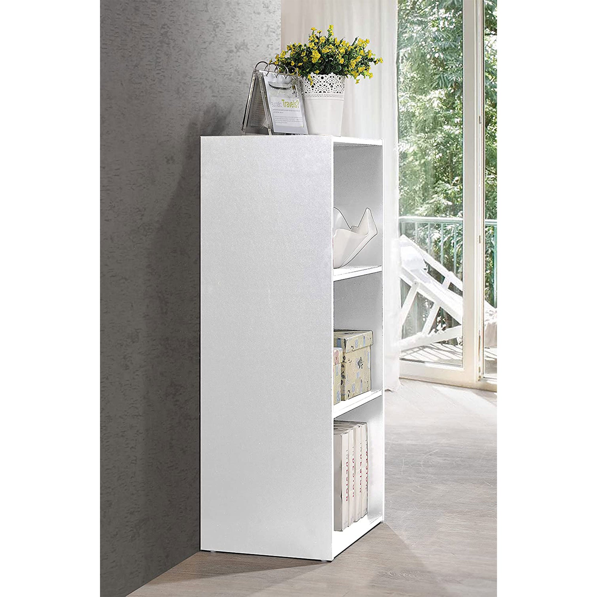 Hodedah 3 Shelf Home and Office Storage Bookcase Cabinets, White (Used)