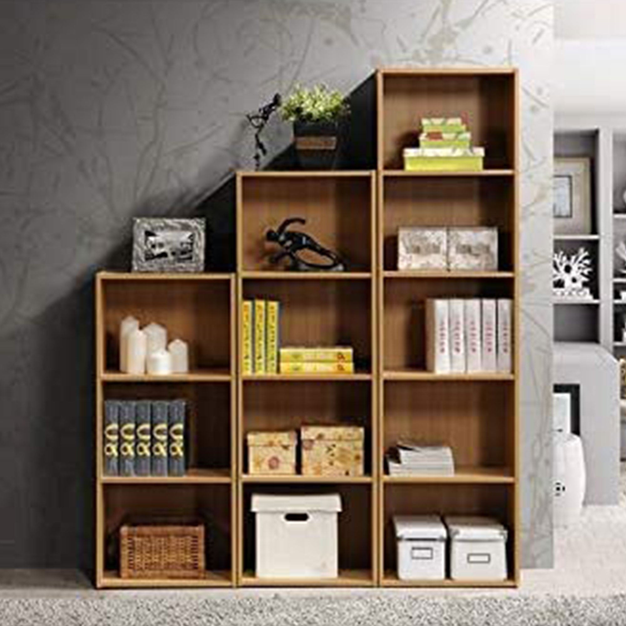 12 x 16 x 47 Inch 4 Shelf Bookcase Organizer, Beech Wood Finish (Open Box)