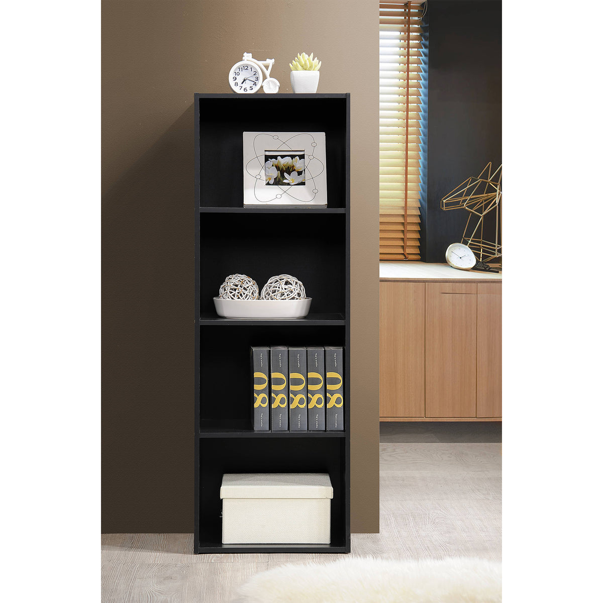 Hodedah Import 12x16x47" 4 Shelf Bookcase & Office Organizer, Black (Open Box) - VMInnovations