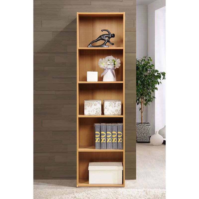 Hodedah 12"x16"x60" 5 Shelf Bookcase and Office Organizer,Beech Finish(Open Box)