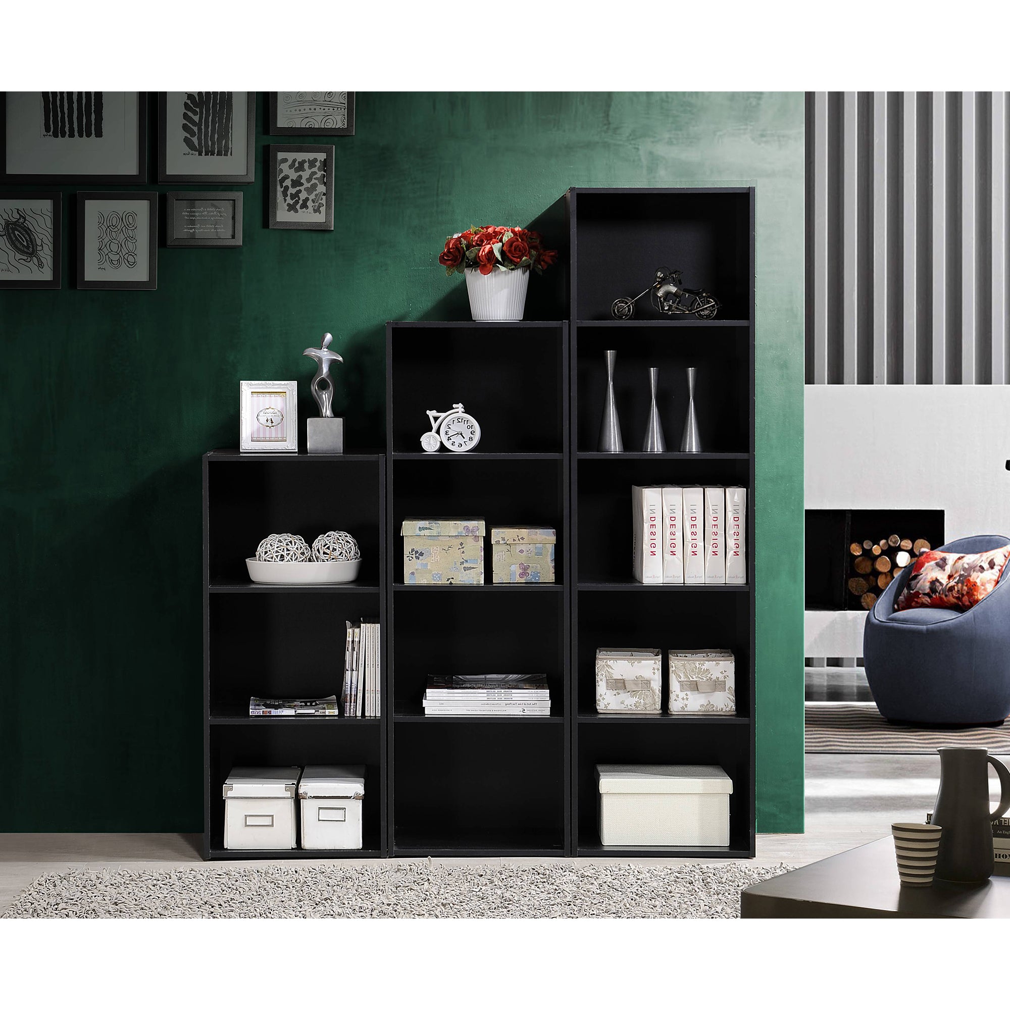Import 12 x 16 x 60 In 5 Shelf Bookcase Organizer, Black Wood Finish(For Parts) - VMInnovations
