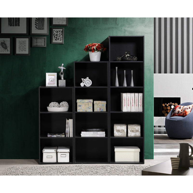 Hodedah 12 x 16 x 60 Inch 5 Shelf Bookcase and Office Organizer, Black Finish