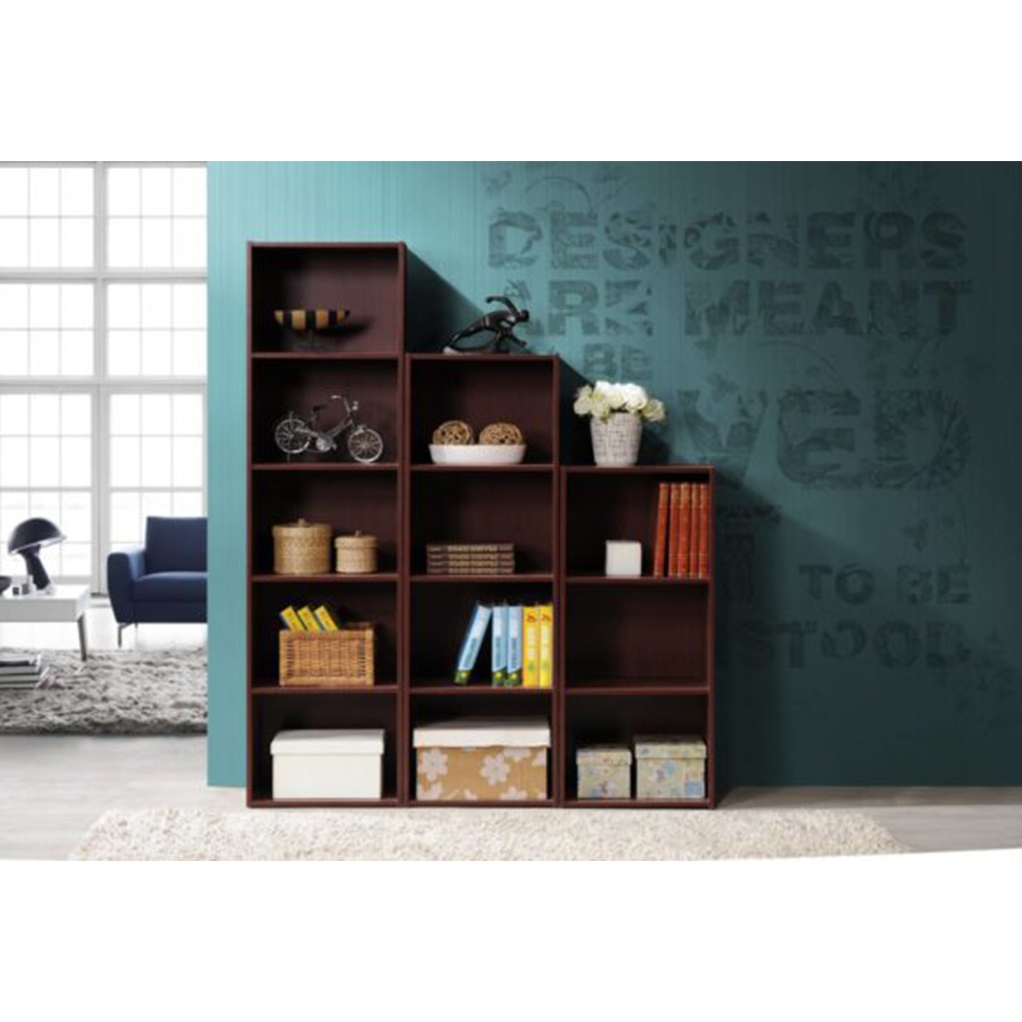 12 x 16 x 60 In 5 Shelf Bookcase Organizer, Mahogany Wood Finish (Used) - VMInnovations